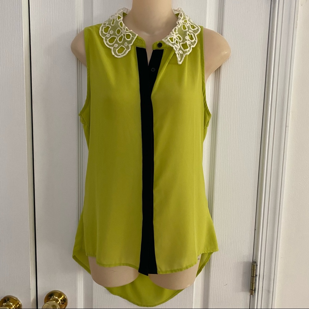 Lulumari Lime Green Cutout Lace Neck Top